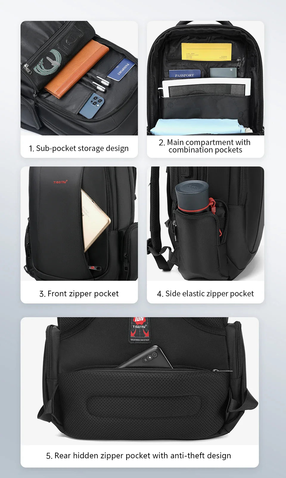 Tigernu Waterproof Nylon Backpack Female Men's Backpack For 15.6 Laptop Notebook Bag Mochilas School Backpacks Bag Male Knapsack