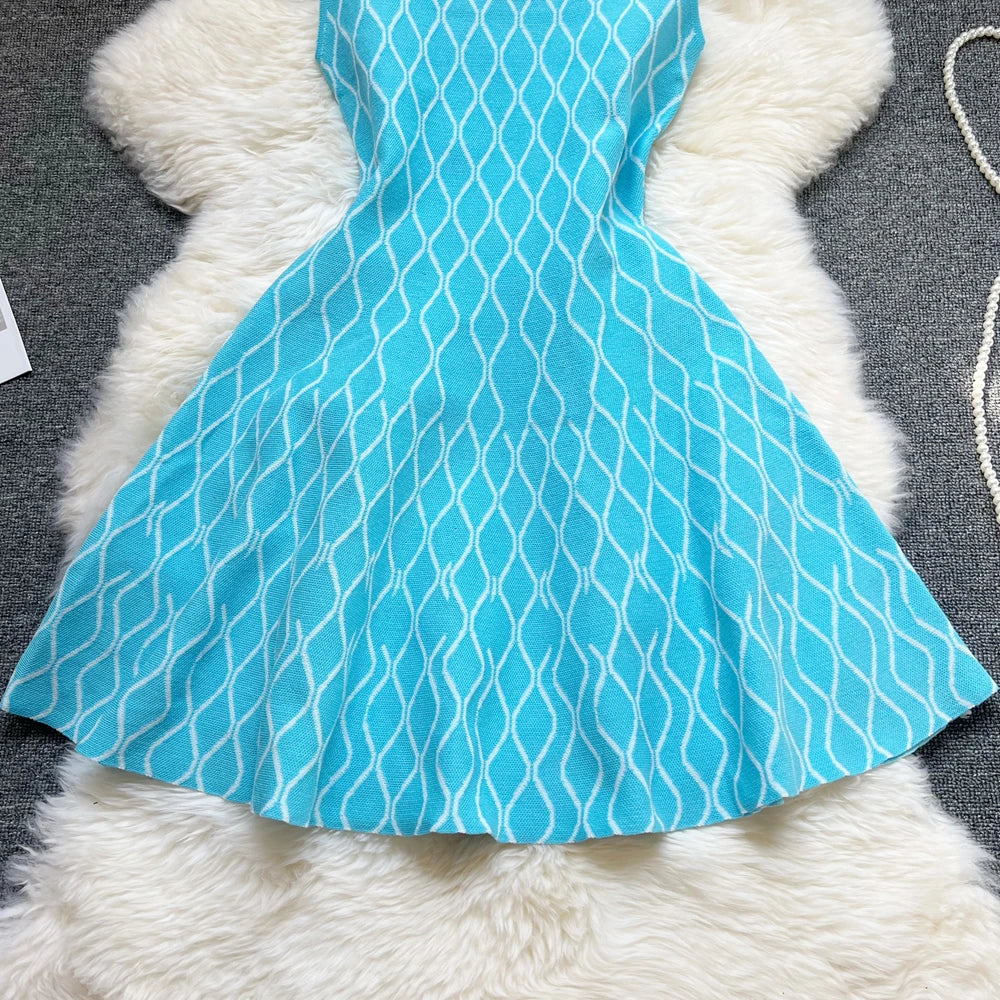 YuooMuoo Brand Fashion A-line Short Women Dress Elegant Y2K Geometric Knitted Summer Dress Female Harajuku Black Party Vestidos
