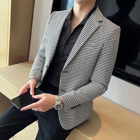 Tuxedo for Mens: Men's Leisure Boutique Thousand Bird Plaid Slim Suit Blazers