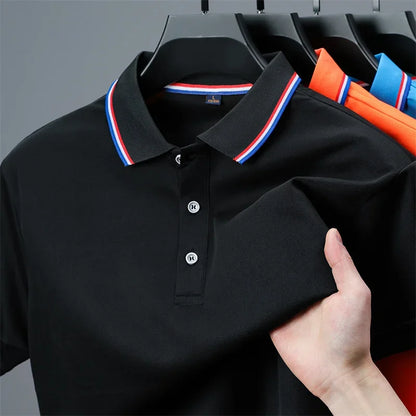 2025 New Men's Casual Solid Color Short Sleeved Polo Shirt Summer Fashionable and Comfortable Versatile Top