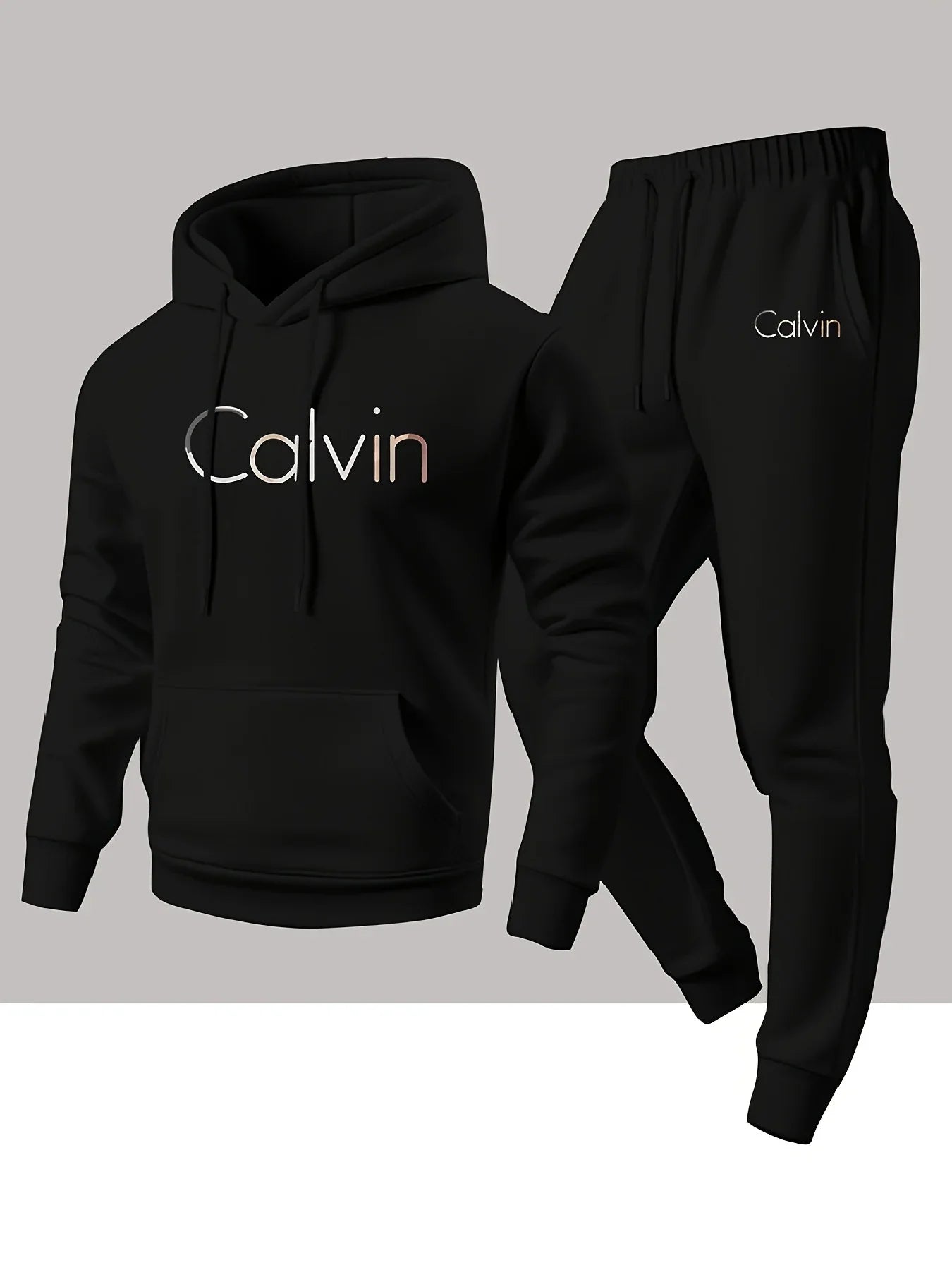 New Calvin Tracksuit for Men  Hoodie & Jogger SetHip Hop Streetwear Casual Workout Outfit Fall Winter Fashion Gym Athletic Wear