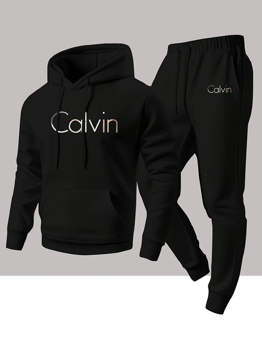 New Calvin Tracksuit for Men  Hoodie & Jogger SetHip Hop Streetwear Casual Workout Outfit Fall Winter Fashion Gym Athletic Wear