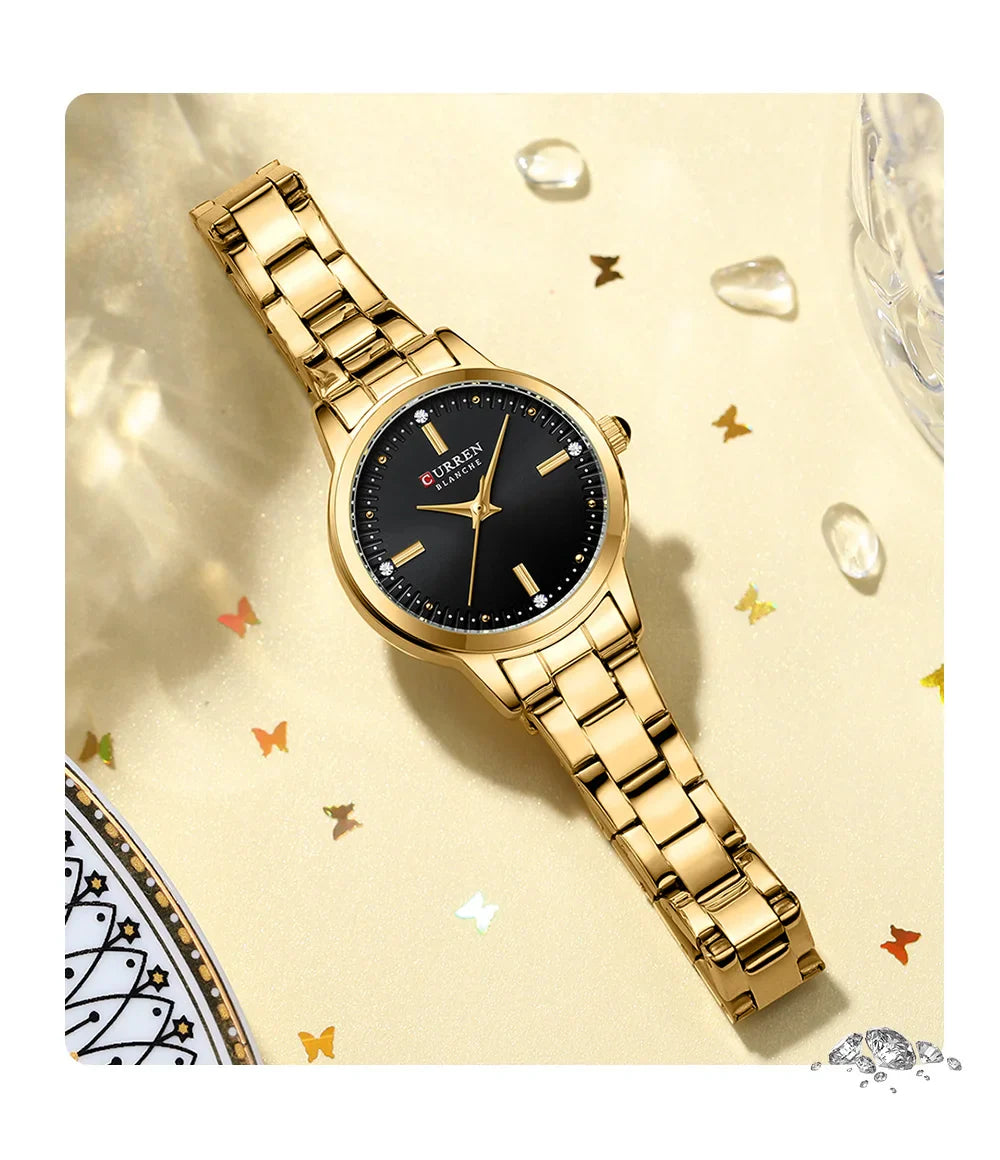 CURREN Simple Round Dial Fashion Dress Quartz Watches for Ladies with Stainless Steel Bracelet Luxury Wristwatches