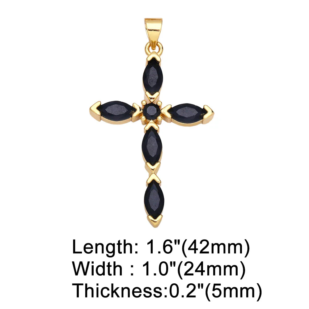OCESRIO Big Rainbow Colorful Cross Pendants for Necklace Gold Plated  Copper Zircon Religious Jewelry Components pdta638