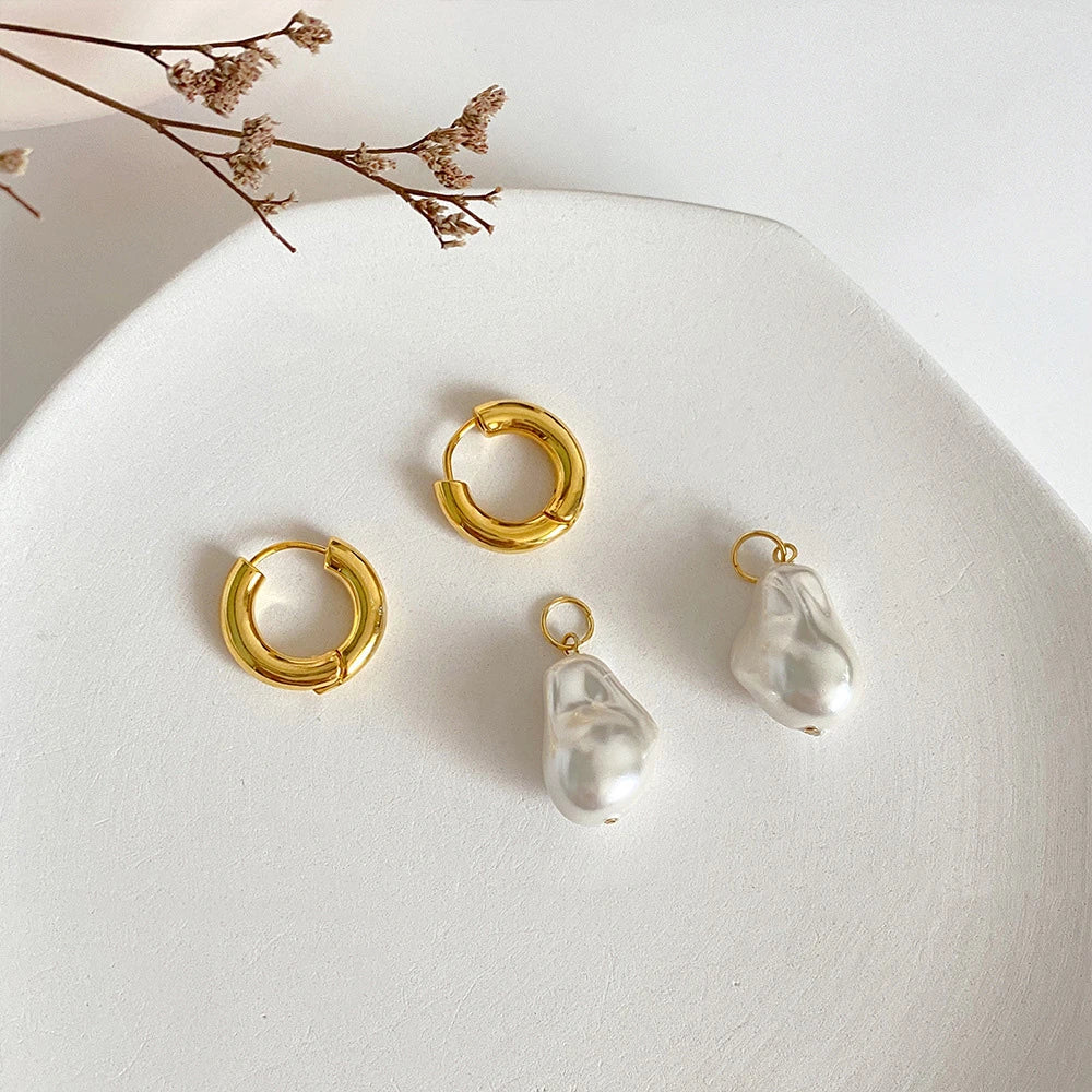 European Retro High-end Asymmetrical Pearl Earrings for Women Titanium Steel Earrings Long Earrings Sassy Earrings Non-fading