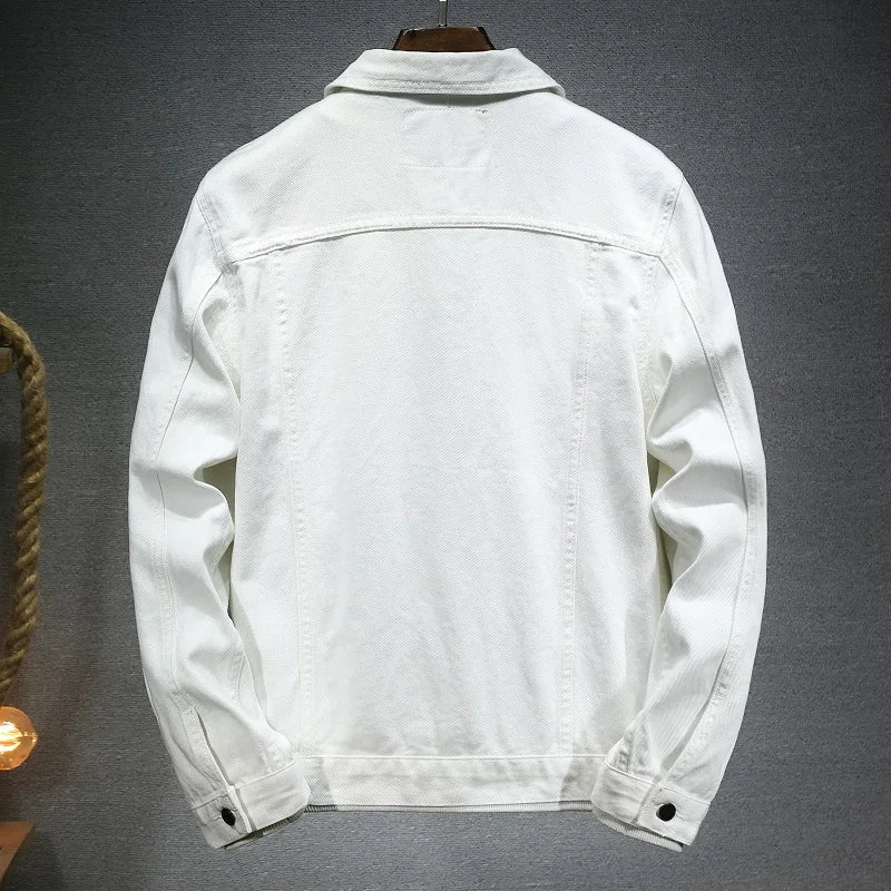 Men's Denim Jacket White Black Blue Fashion Casual Button Jacket