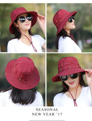 Unisex Summer Sunscreen Wide Brim Bucket Hats Women UV Protection Waterproof