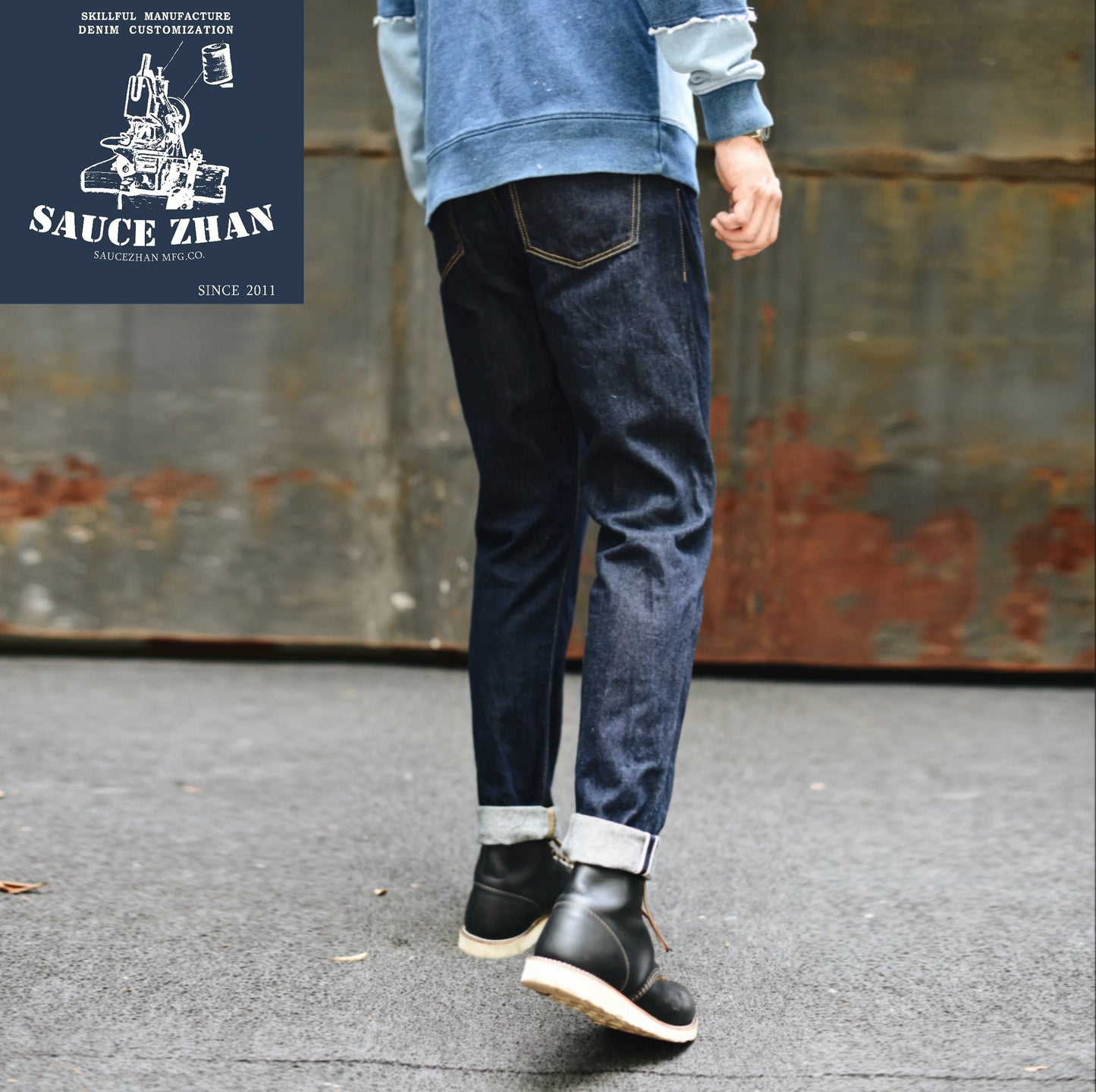 Mens Jeans Sanforized  Selvedge Denim Jeans for man Indigo and Black Jeans