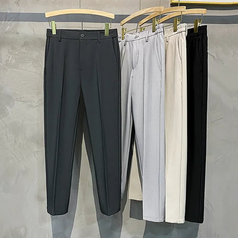 Autumn Men's Tapered Suit Pants Slim Fit Solid Color No-Iron Drape Business