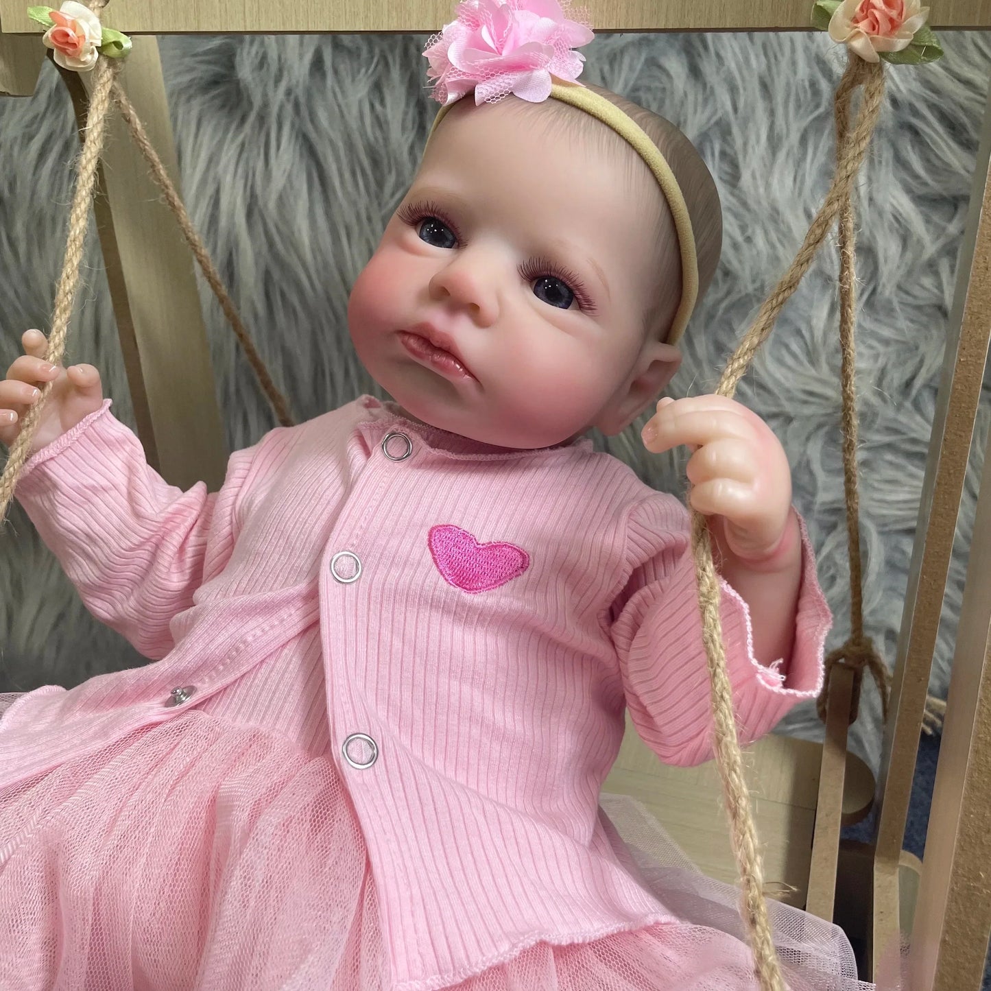MRB 50CM LouLou Awake Princess Girl Reborn Baby Doll Open Blue Eyes 3D Skin Visible Veins Collectible Doll Toy Christmas Gift
