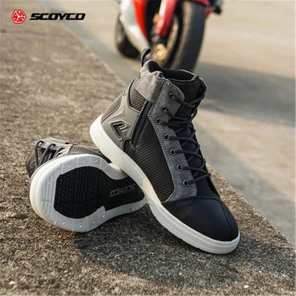 Scoyco Motorcycle Shoes Anti-Skip Breathable Shockproof Touring Casual High Ankle Autumn Summer Riding Boots
