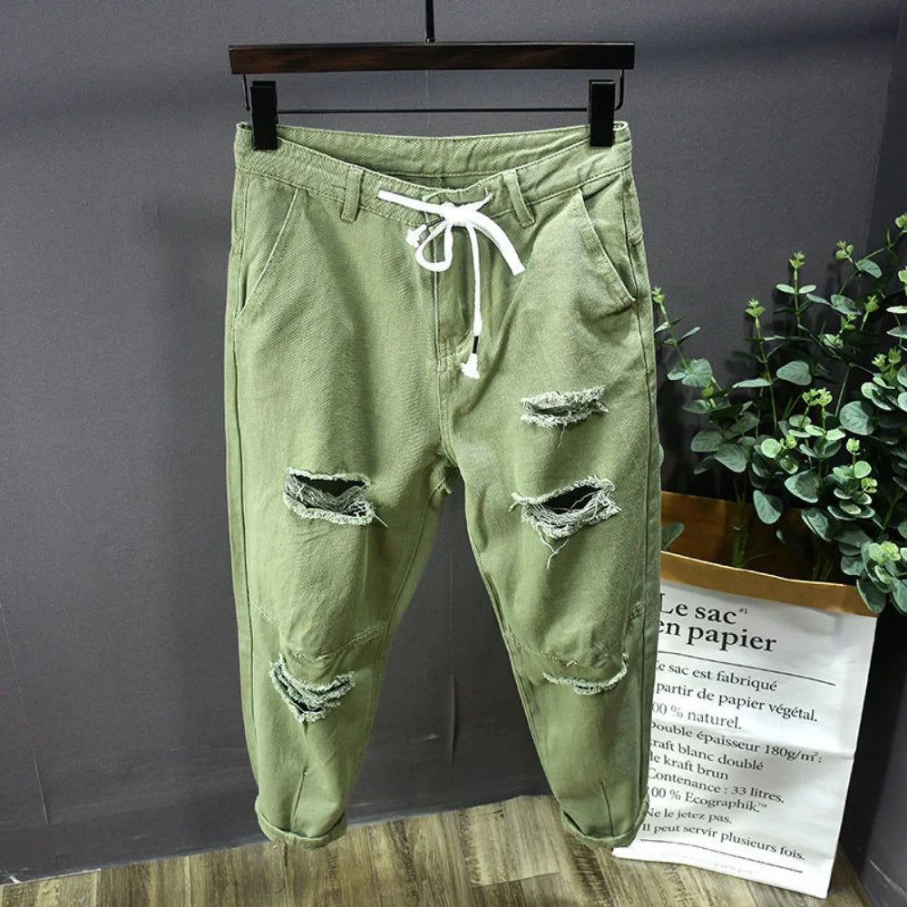 Streetwear Fashion Black Ripped Skinny Jeans Men Slim Hip Hop Denim Trousers