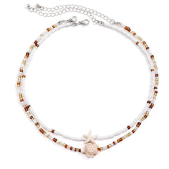 Layered Small Seed Beads Chains with Starfish Turtle Choker Necklace for Women