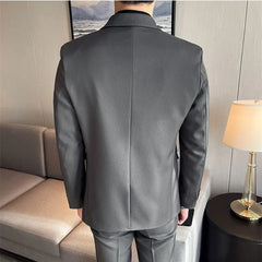 Business Men's Professional Suit Too Waste Solid Color Casual Gentleman Slim Groom