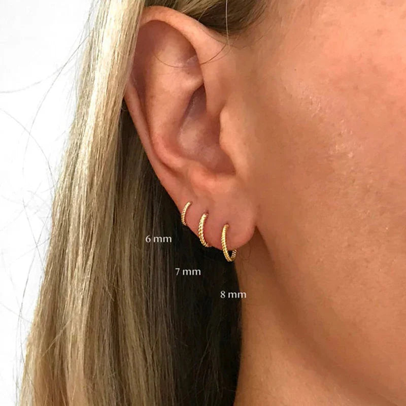 LENNIK 1pair 925 Sterling Silver Hoop Earring 6/7/8/13mm Circle Round Huggies for Women Men Ear Ring Bone Buckle Fashion Jewelry