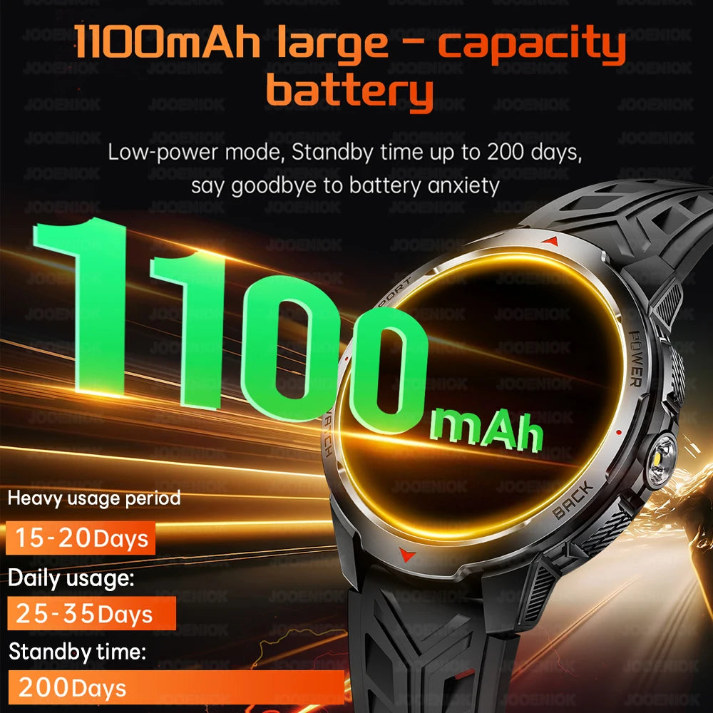 1100mAh Military Outdoor Smart Watch Men 1.7-inch Large Display Compass Sports Watch IP68 Waterproof Bluetooth Call Smartwatch