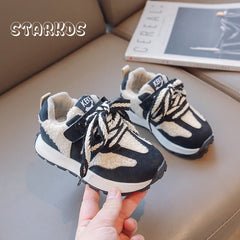 Kids Winter Warm Lambswool Sneakers Brand Design Lace Detail Girls Sport Shoes