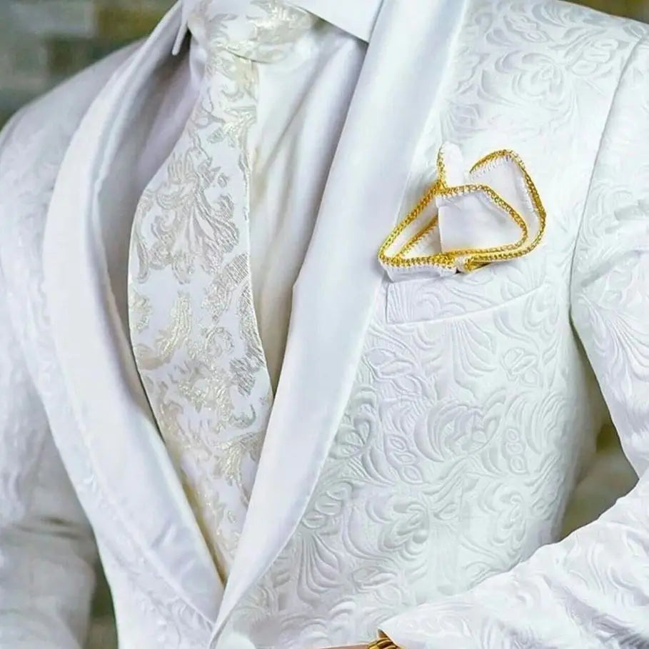 Tuxedo for Mens: Men's suit Two-piece (Jacket+Pants) White Jacquard