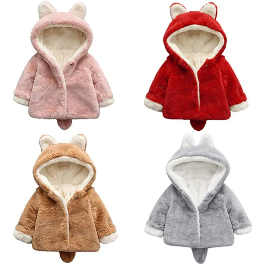 Cute Cat Ears Plush Baby Jacket Christmas Princess Girls Coat