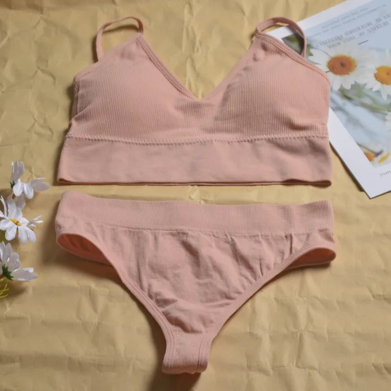 Women's Seamless  Underwear Set Bra And Thongs Lingerie Low Waist Panties