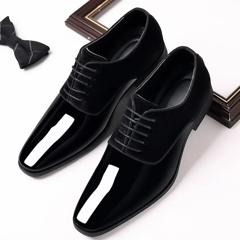 Black Classic Patent Leather Shoes for Men Casual Business Shoes Lace Up Formal Office Work Shoes for Male Party Wedding Oxfords