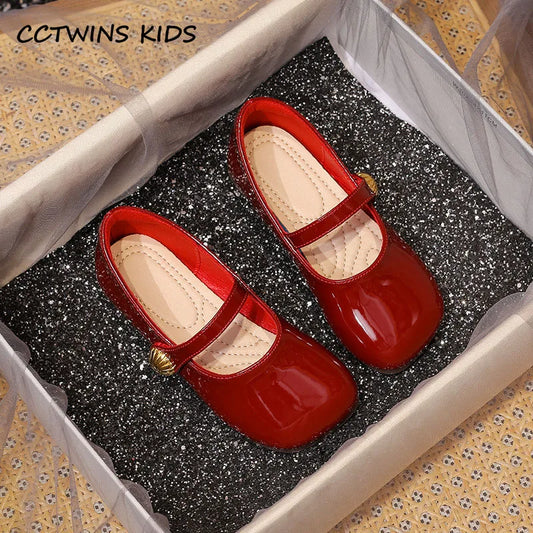 Girls Princess Shoes 2023 Spring Fashion Mary Jane Dress Dance Baby Kids Sandals Ballet Brand Patent Metal Soft Sole Red Flats