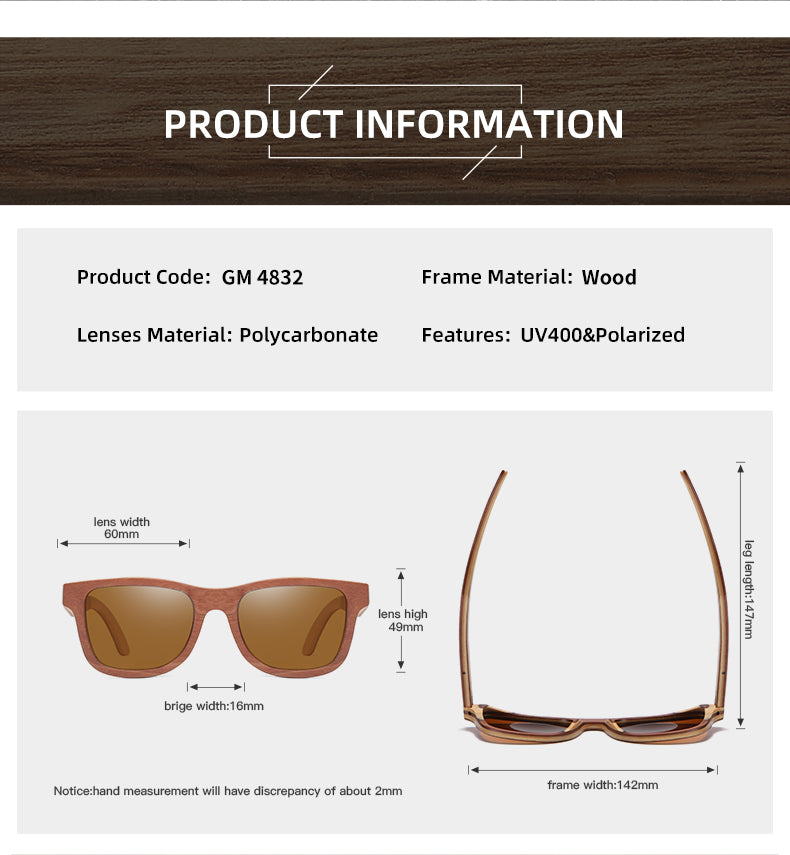 GM Natural Bamboo And Wooden Sunglasses VIP Manual Polarized Glasses Luxury brand Environmental Degradable Glasses Gift Box
