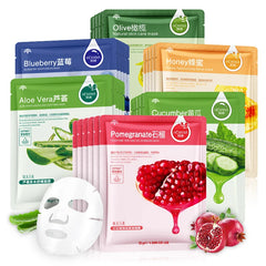 30pcs Natural Plant Facial Mask Moisturizing Oil Control Firming Fruit Aloe Korean Sheet Face Mask Beauty Skin Care Prodcuts