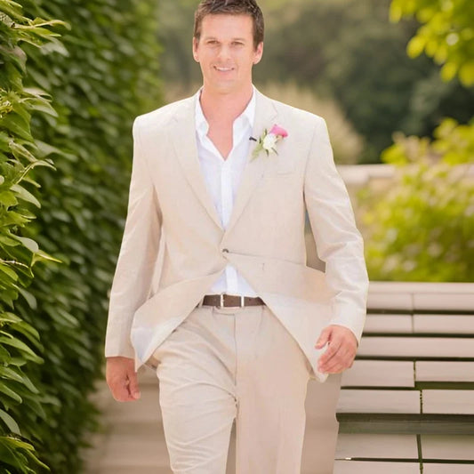 Tuxedo for Mens: Linen Groom Tuxedo for Wedding Beach Men Suits Slim Fit Bridegroom