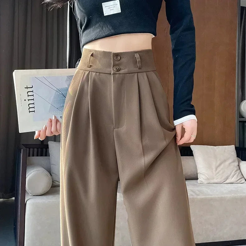 High Waist  Suit Pants Women Straight Black Korean Office Ladies Trousers Fashion