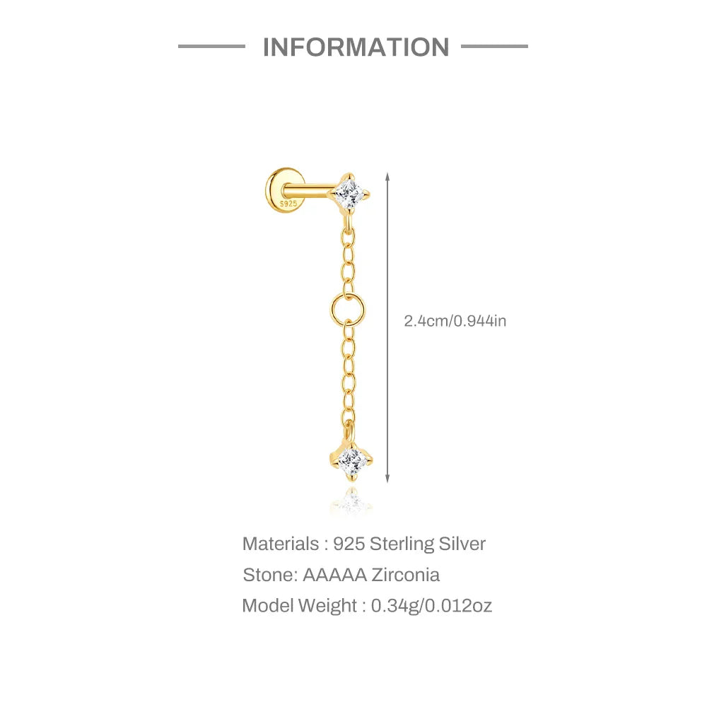 CANNER 1PC 925 Sterling Silver Horse Eye Chain Tassel Zircon Drop Earrings For Women Ins Minimalism Geometric Earrings Gift