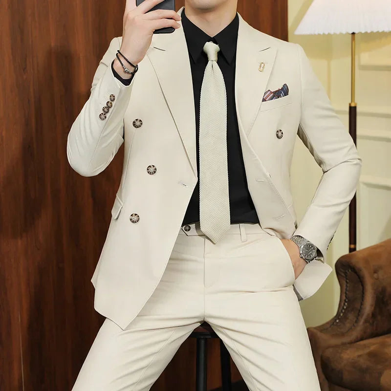 Tuxedo for Mens: Men Boutique Double Breasted Plaid Slim Business Wedding Suit
