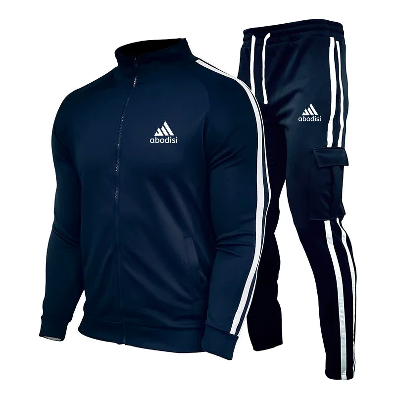 New Spring Fashion Casual Men Tracksuits Stripe Sportswear Men's Sets Jacket Casual Tracksuit Male Gyms Sweatshirt 2 Piece Set