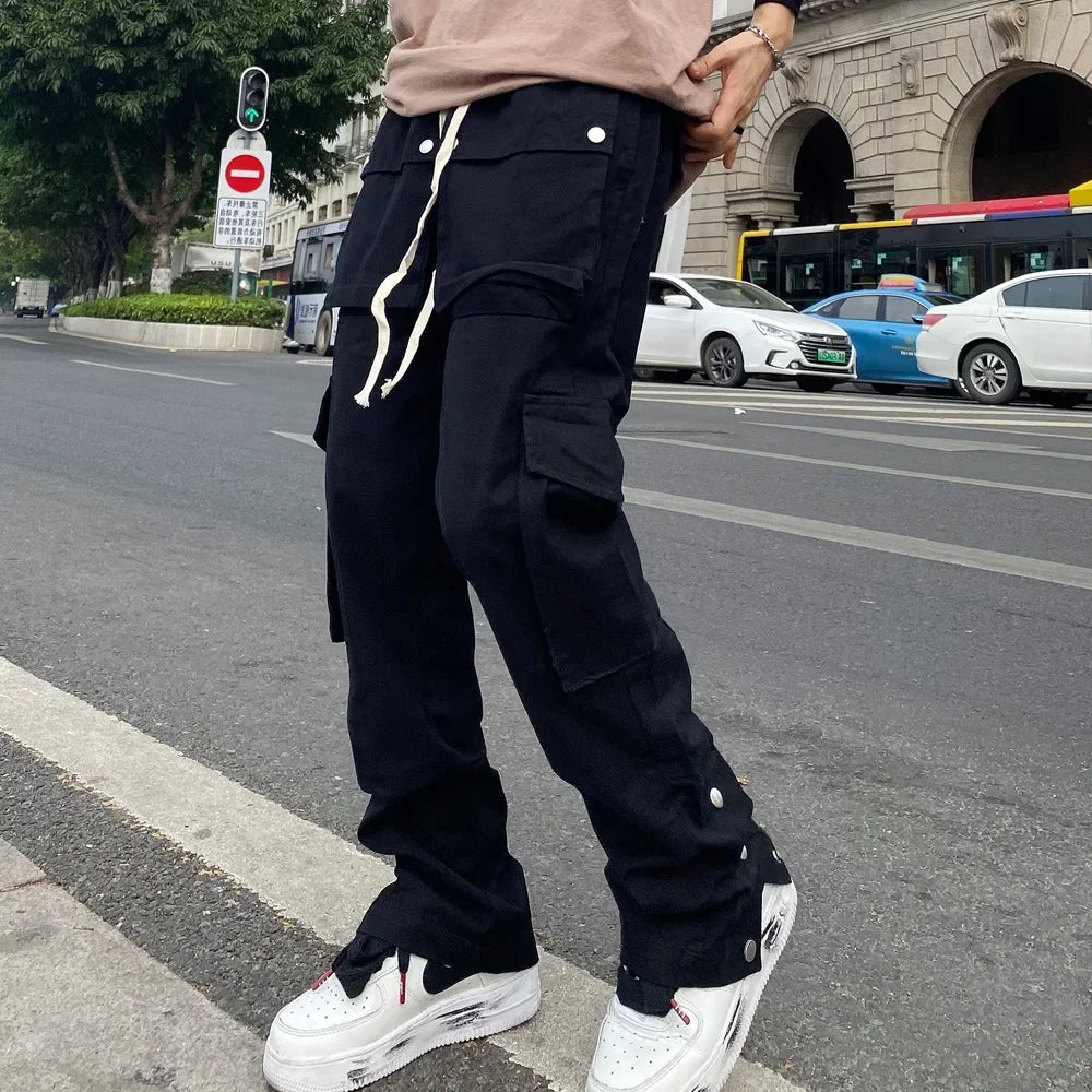 Mens Baggy Cargo Pants Techwear Black Y2k Stylish Streetwear Joggers