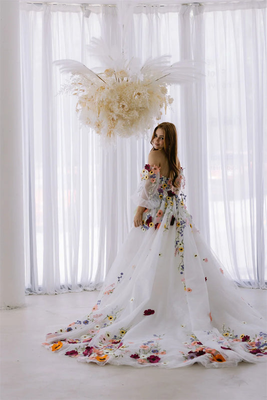 Homecoming Dresses: Embroidery Tulle Fabric Prom Dress Detachable Train Prom Dress