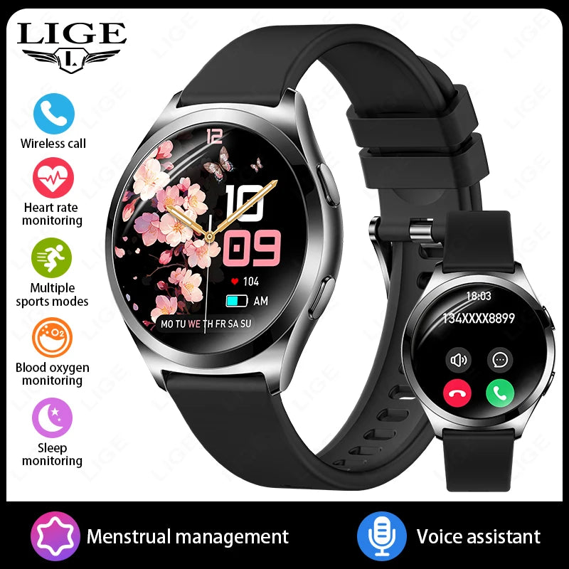 LIGE Luxury 1.27" HD Screen Smart Watch Women Waterproof Bluetooth Call Women’s Bracelet Sports Health Monitor Ladies Smartwatch