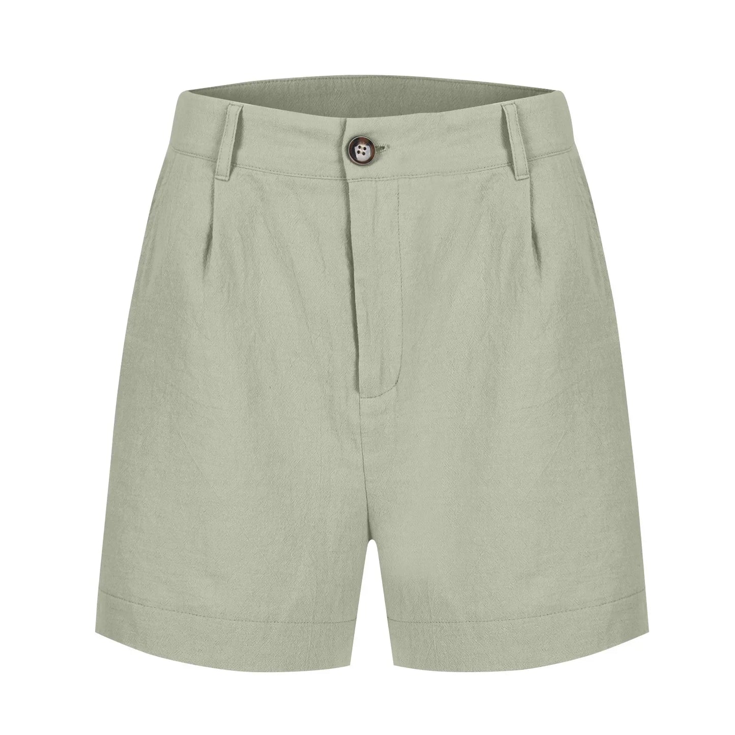 Cotton Linen Solid Shorts For Women Button High Waist Summer Loose Casual Pockets Shorts Female Pants Women Clothing