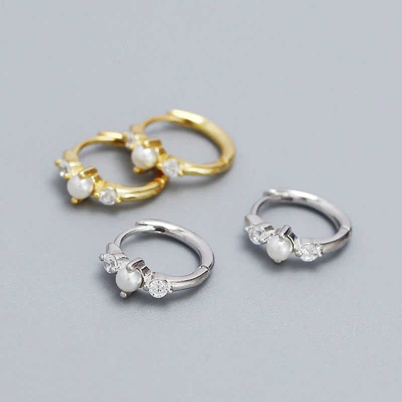 WANTME 925 Sterling Silver Simple Fashion Synthetic Pearl Ear Buckle Bohemian Hoop Earrings for Women Luxury Fine Jewelry Gift