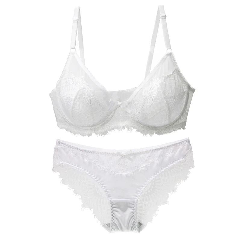 Lace Ultra Thin Thick Bra Panty Big Size Female Lingerie Set Women