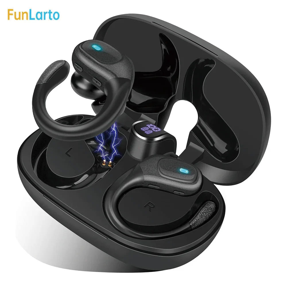 Sport Bluetooth 5.3 Earphones Earhook Headphones IPX7 Waterproof Wireless Earbuds 75 Hrs with LED Power Display Physical buttons