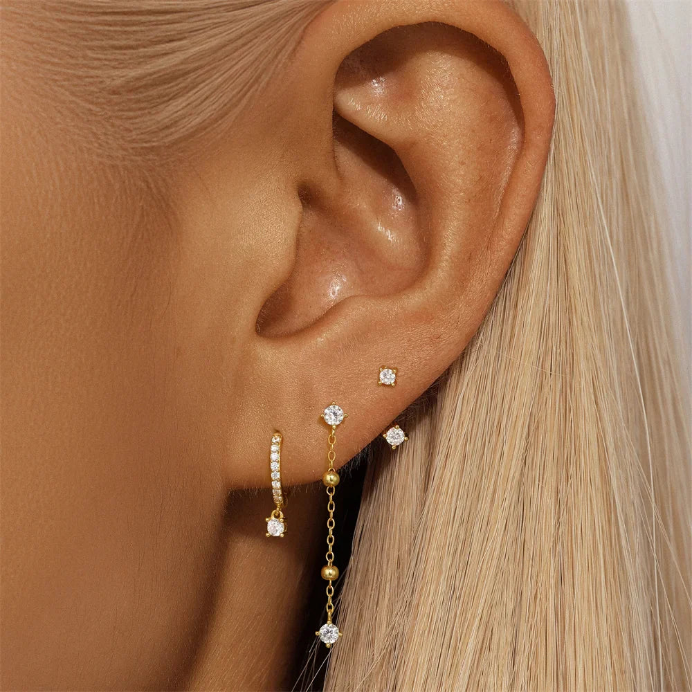 ROXI 925 Sterling Silver WaterDrop/Flower/Pearl Earring Set For Women 18k Gold Plated 3 piece Earring Party Jewelry Gifts