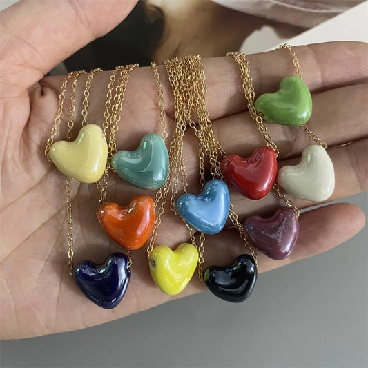 1 PC Fashion Love Heart Choker Necklace Various Color Gift Necklace Golden Color Link Chain Neck Jewelry
