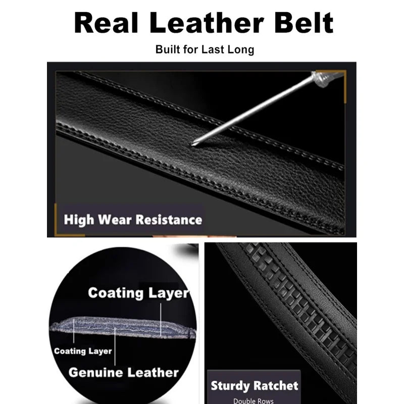 Men's Automatic Belt Adjustable Ratchet Belt for Men Brown/Black High-Quality Genuine Leather Belt Business Casual Belt for Men