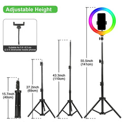 110cm Tripod 10"LED Selfie Ring Light RGB Photography Video Light Phone Stand