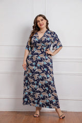 Plus Size Floral Print Short Sleeve Bohemian Summer Viscose Dresses For Women