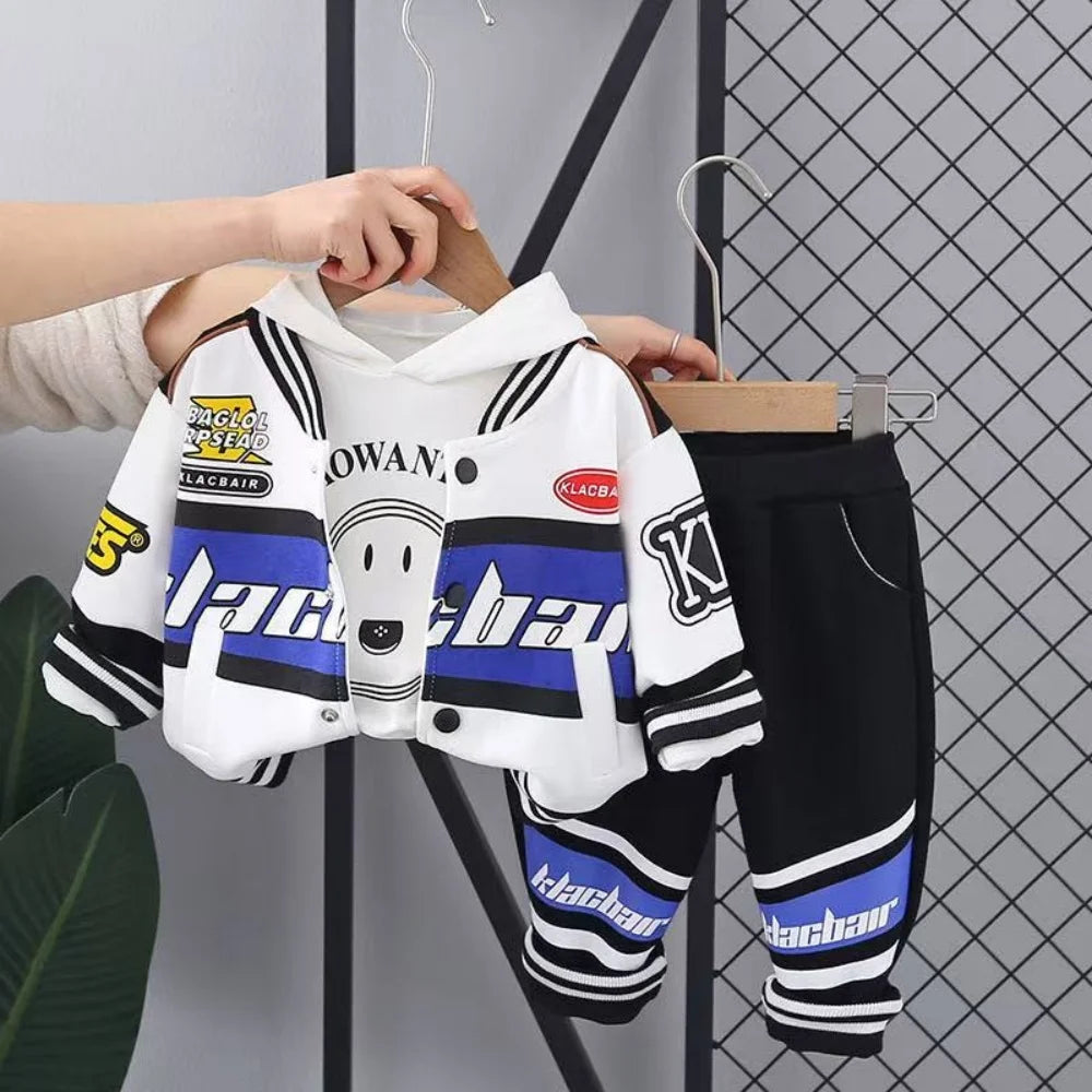 Children's Clothing Boys' Spring and Autumn Set New Style Cool and Handsome Children's Hoodie Motorcycle Suit Three piece Set