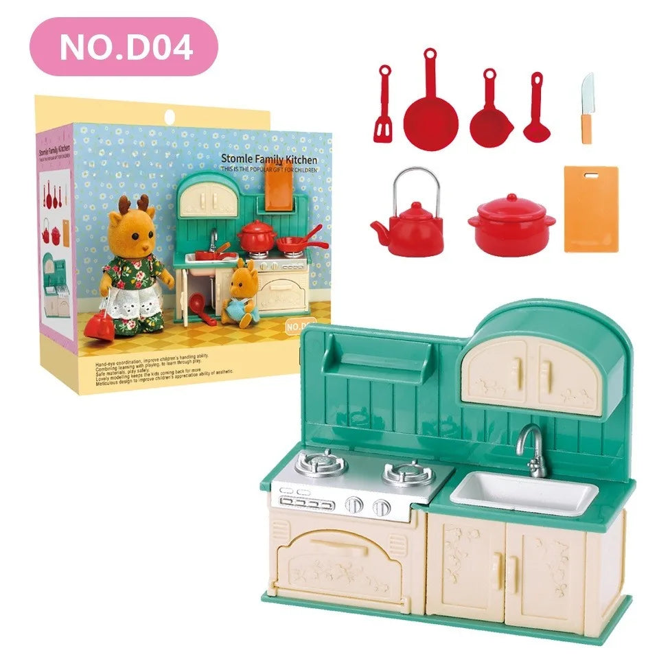 Forest Family Reindeer Rabbit Panda Animal Simulation Dollhouse Furniture Toy Set House Accessories Christmas Gifts for Kids