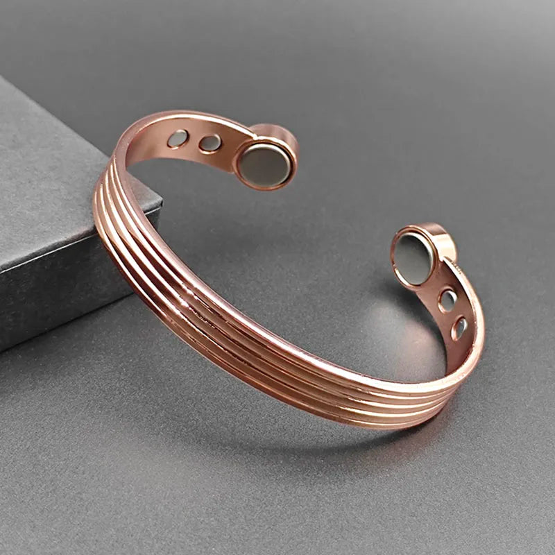 Pure Copper Bracelets for Men Women Rose Gold Color Adjustable Cuff Bangles Arthritis Health Big Magnets Jewelry