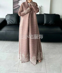 Abaya Fashion Lapel Pleated Long Sleeved Cardigan Windbreaker Jacket Saudi Abayas