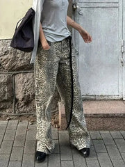 Retro Baggy Leopard Print Women Jeans Y2k American Wide Leg Pants